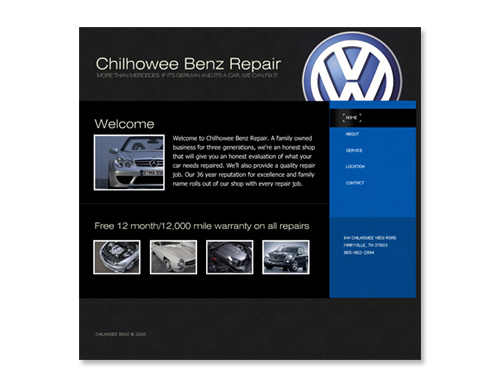 Screenshot of Chilhowee Benz welcome Page