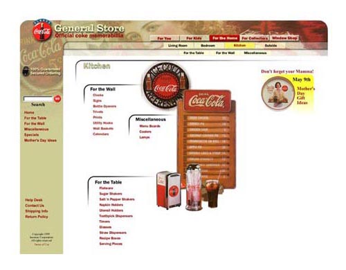 Screenshot of Coca-Cola Product Category Page