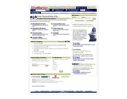 Screenshot of Several OfficeMax Business Services Home Page