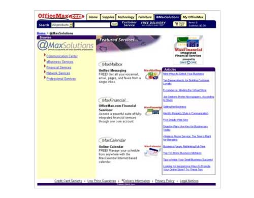 Screenshot of Several OfficeMax Business Services Page before the redesign