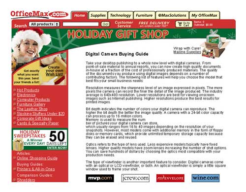 Screenshot of OfficeMax Holiday Microsite Home Page
