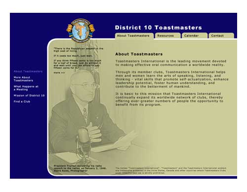 Screenshot of Toastmasters District 10 Home Page